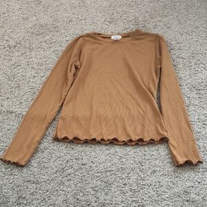 Women's Long Sleeve Ribbed Top - Brown